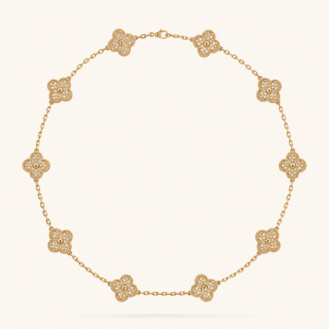 CLOVER | 10 Motive Gold Necklace with Sparkling Clover Details