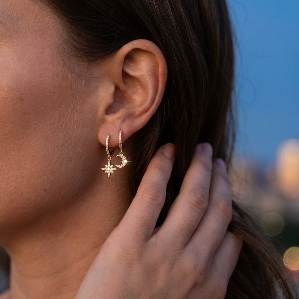 Celeste Moon & Star Hoops