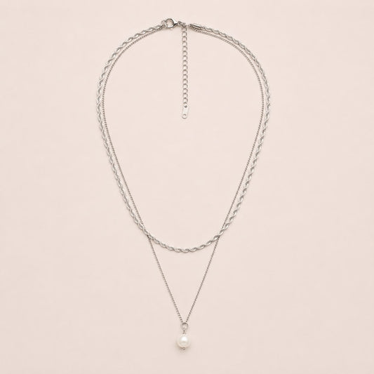 Pearl Layered Silver Necklace