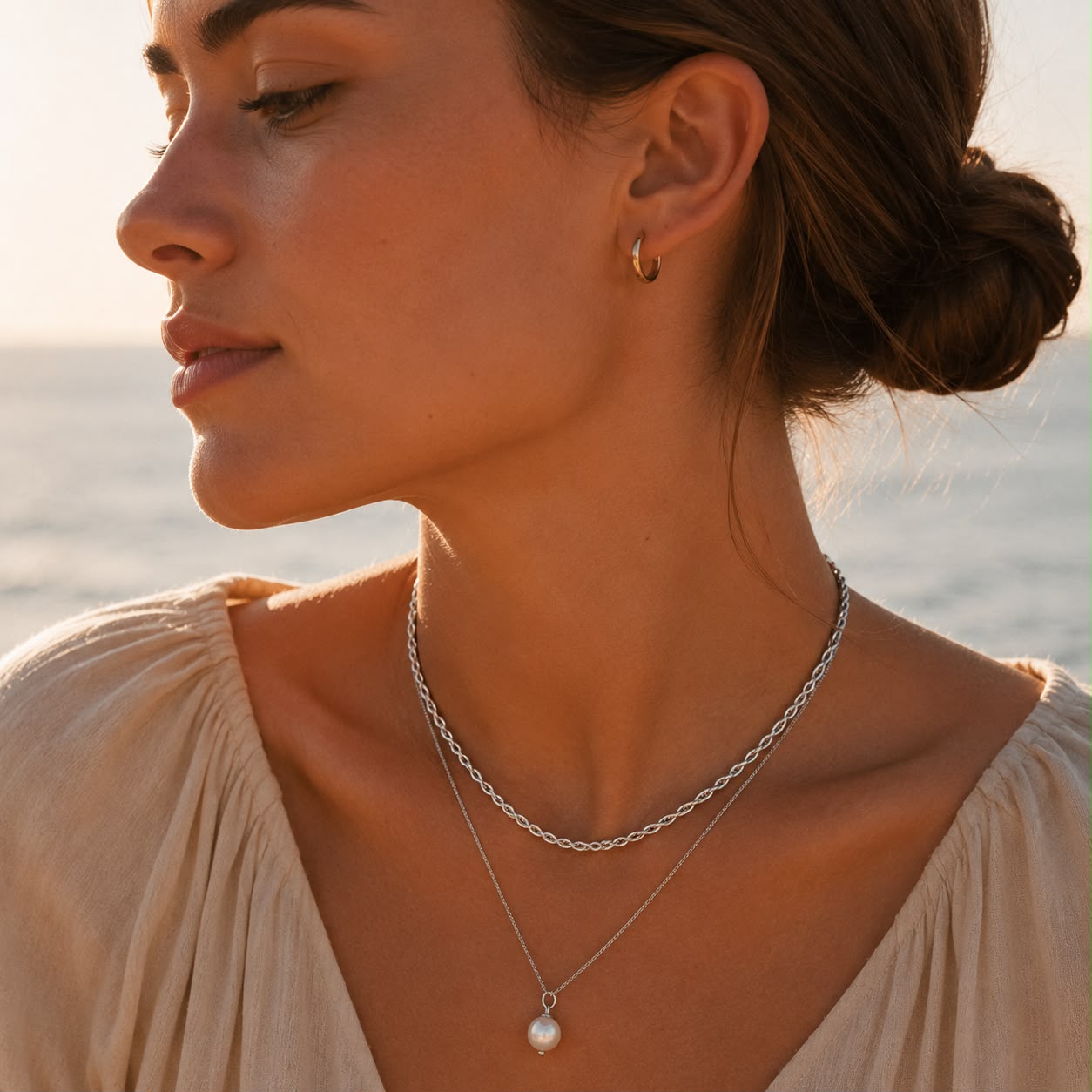 Pearl Layered Silver Necklace