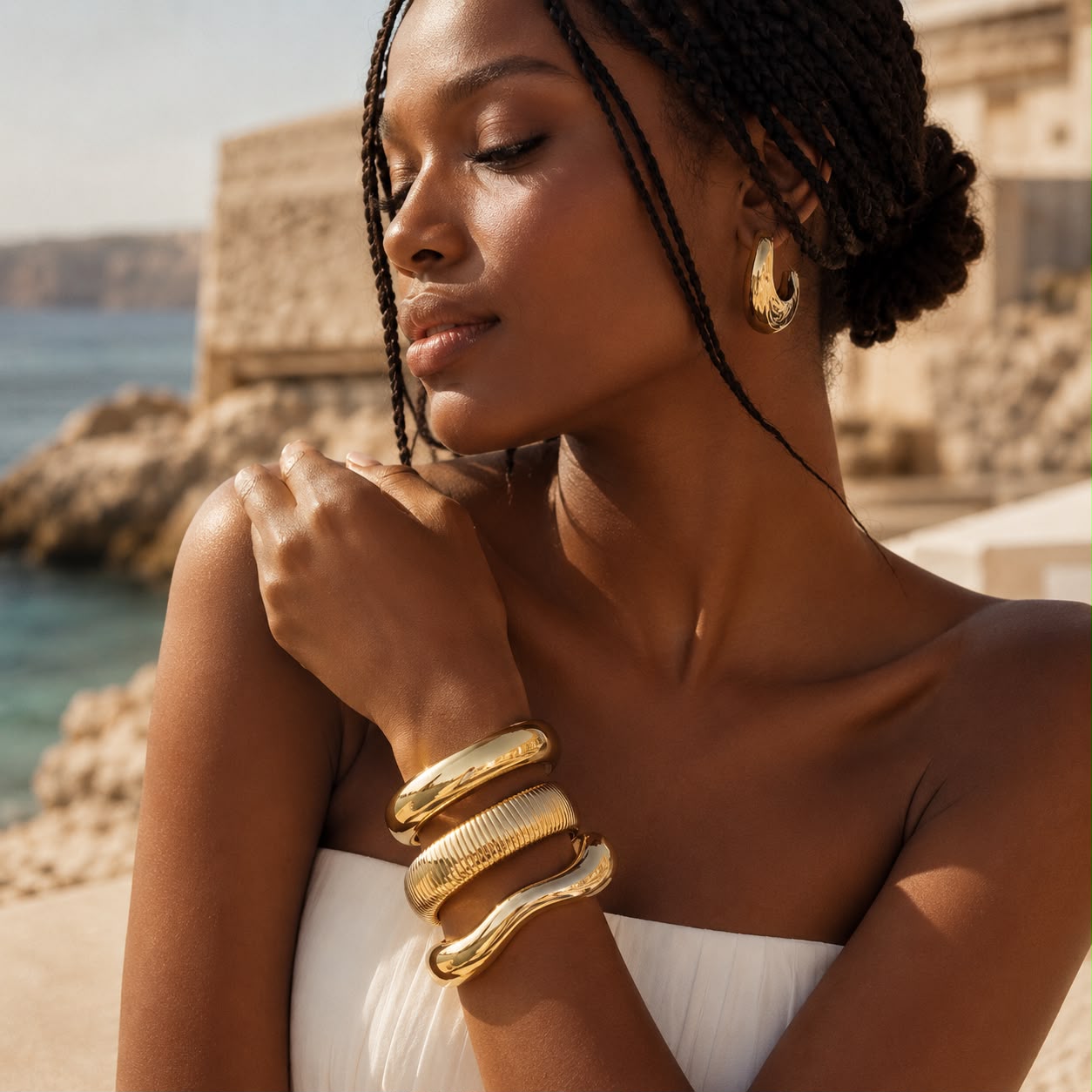 Luneth Sculptural Gold Bangle Set