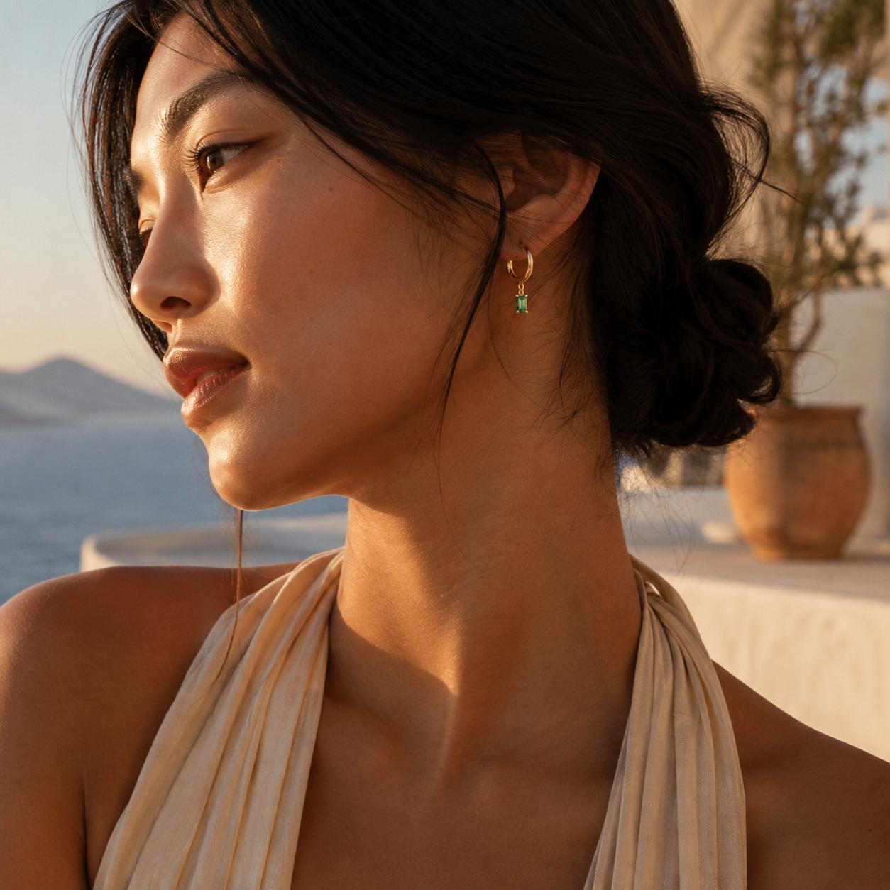 Emerald Glow Hoop Earrings